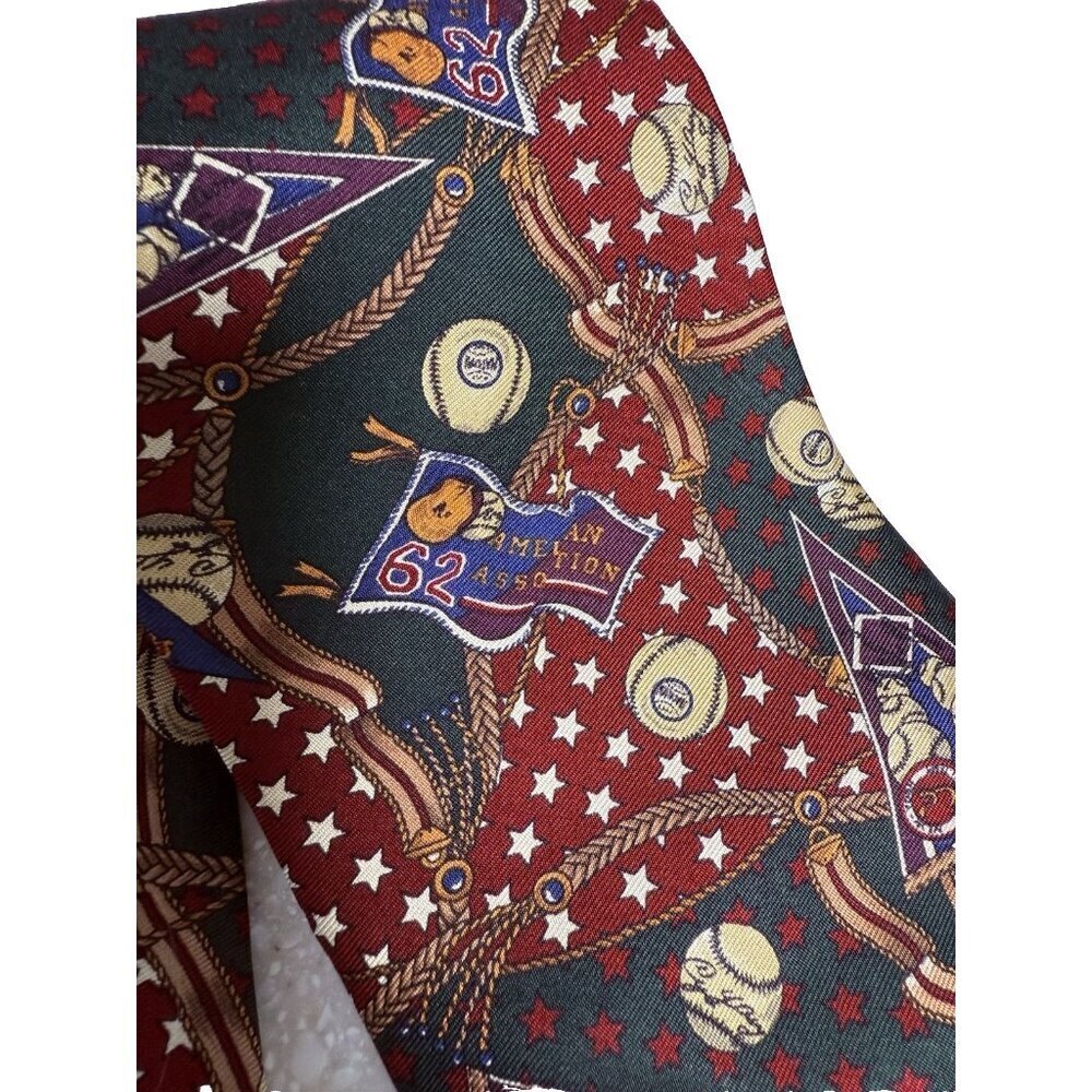 VTG Burberry London Tie with Baseball Theme 100% Silk - Picture 2 of 10